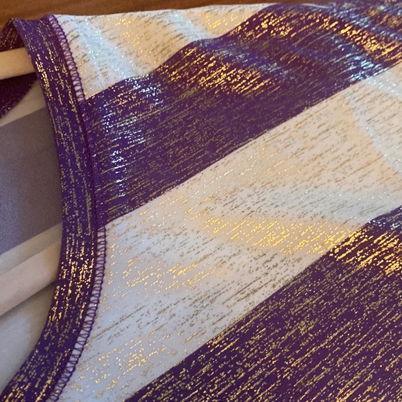 Bon Worth NWT Womens Purple, Cream & Gold Striped Short Sleeve Top - Size LP - Picture 14 of 16